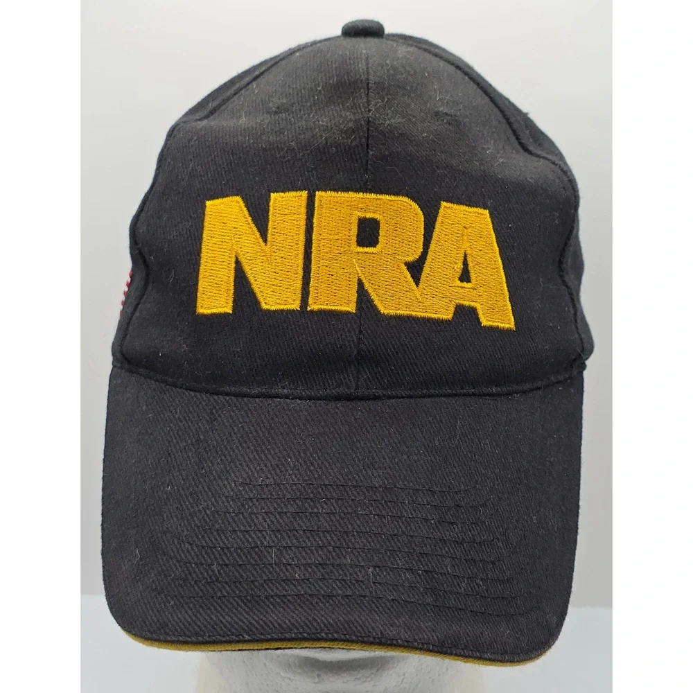 NRA Hat Black‎ Cap Gold Embroidered Logo American Flag Adult Baseball